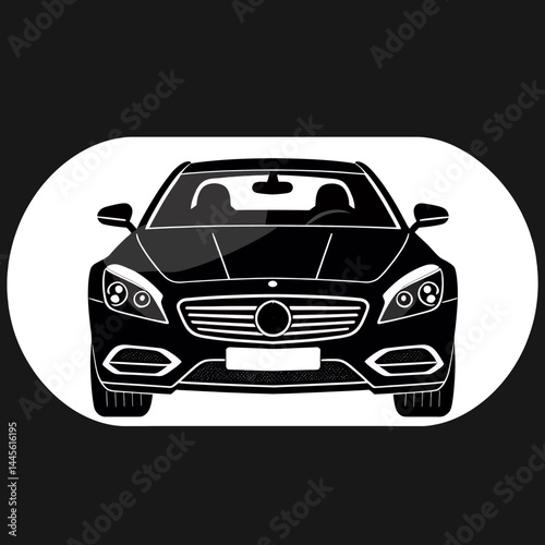 Black and White Car Illustration_Sleek Design_Front View_Automotive Art_Luxury Vehicle Graphic_Modern Car Design_Elegant Transportation_Car Enthusiast Artwork_Iconic Car Image