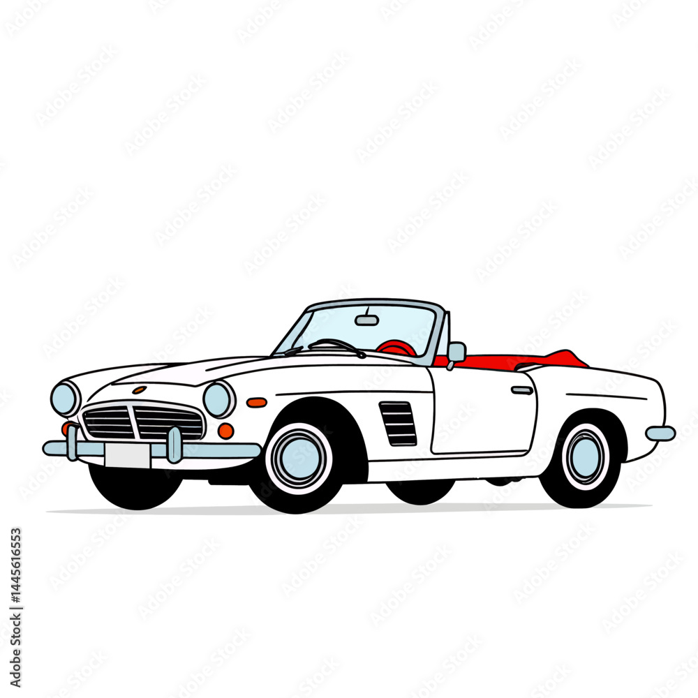 Fototapeta premium Classic White Convertible Car Illustration_Vintage Automobile Design_Open Top Vehicle Image_Retro Car Art_Elegant Sports Car Graphics