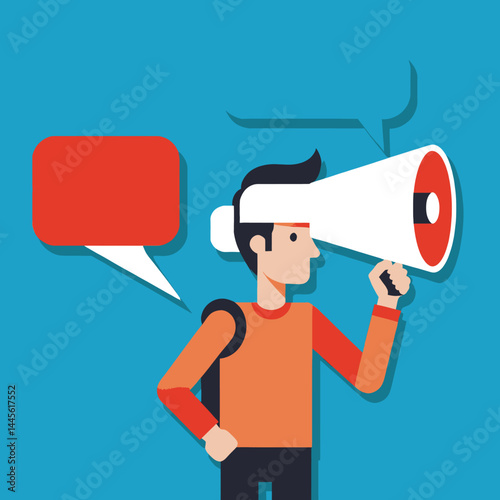 Illustration of a man with a megaphone_sharing an important message_vector art_announcement_promotion_marketing_public speaking_communication_graphic design_advertise