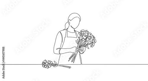 Line art of florist arranging flower bouquet  