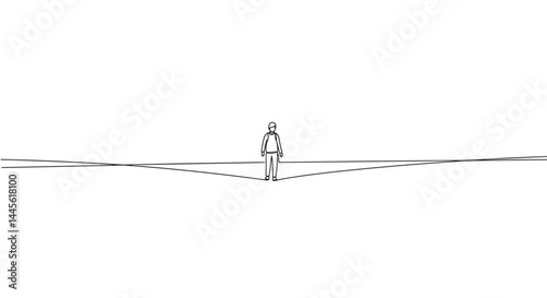 Person standing alone in a minimalist landscape  