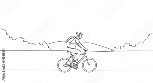 Person riding a bicycle in a minimalist landscape  