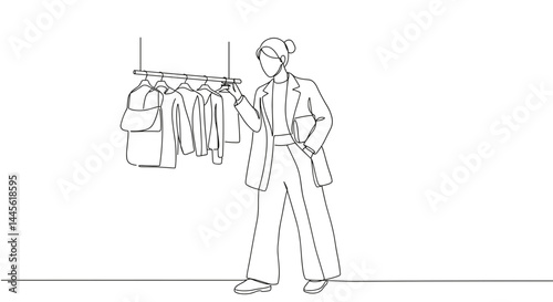 Minimalist illustration of a person choosing clothes  