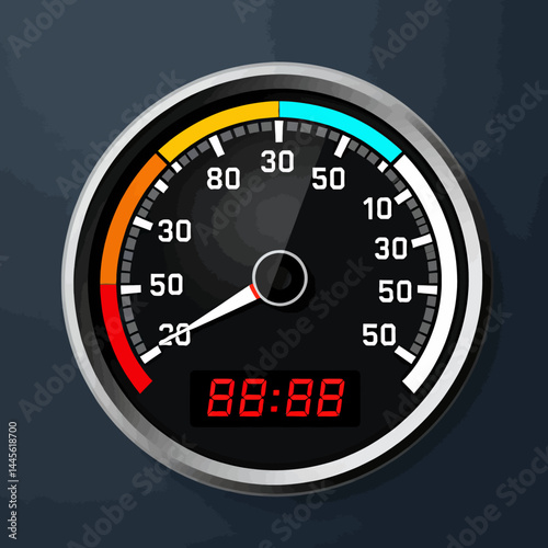 Speedometer_Illustration_Gauge_Design_with_Red_Yellow_and_Blue_Zones_Digital_Clock_Display_for_Automotive_Technology_and_Dashboard_UI
