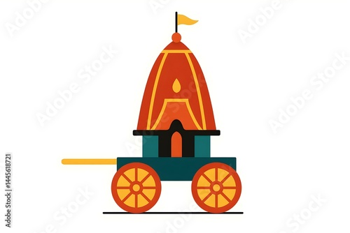 Obraz na płótnie A colorful, stylized cart or chariot with a dome and flag, featuring large wheels and a decorative design. Concept Colorful Chariot Design, Decorative Elements, Dome and Flag Features, Large Wheels w salonie