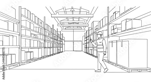 Warehouse worker walking through a storage facility  