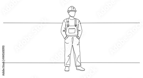 Construction worker standing confidently against a plain background  