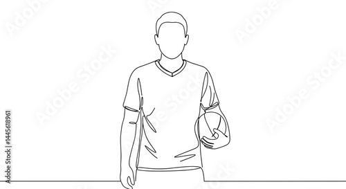 Male athlete posing confidently with a rugby ball in minimalist style  