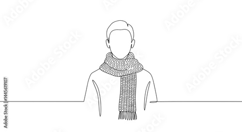 Person wearing a scarf in a minimalist style against a white background  