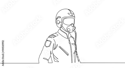 Pilot in helmet and mask standing against white background  