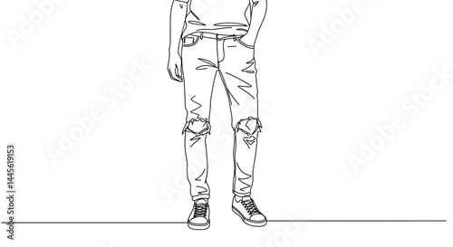 Casual outline of a person wearing ripped jeans standing still  