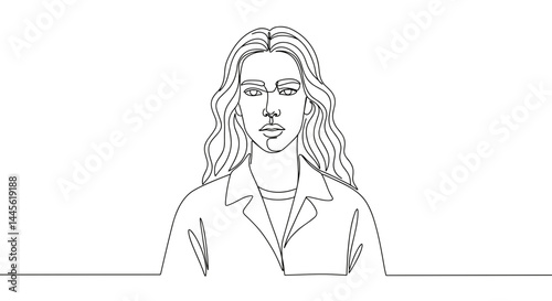 Minimalist line art of a woman with long hair  