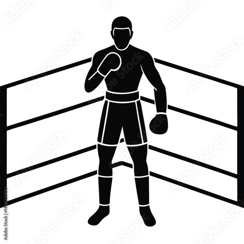 Powerful Boxer Ready in the Ring Boxing Silhouette Illustration