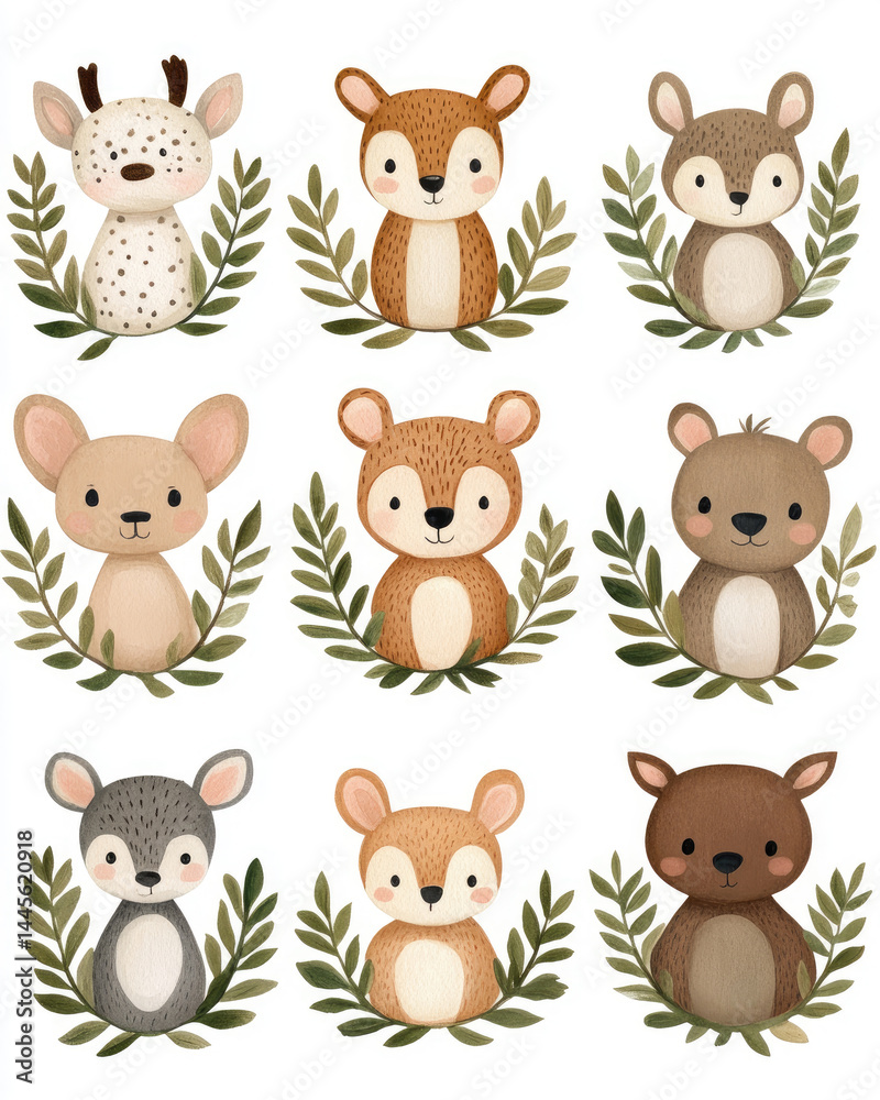 Obraz premium Cute animal portraits in natural design