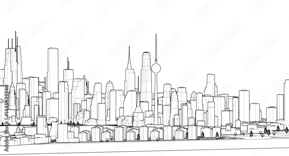 Obraz premium modern city panorama 3d illustration