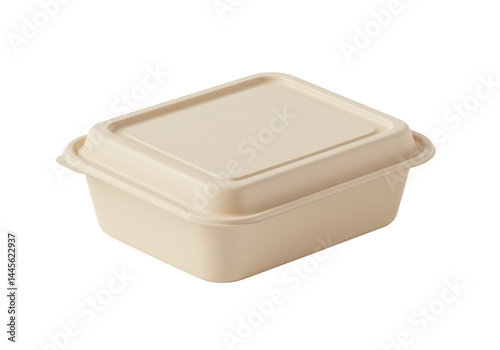 透明背景に分離された食品容器クローズアップ 茶色い弁当箱のデザインと蓋付きのリサイクル可能なパッケージング