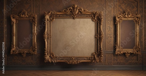 Ornate vintage frames, damask backdrop, intricate detailing,  wallpaper,  decoration