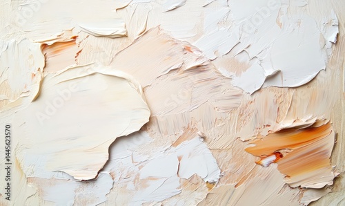 Beige and white abstract oil painting with textured brushstrokes. AI generated illustration.