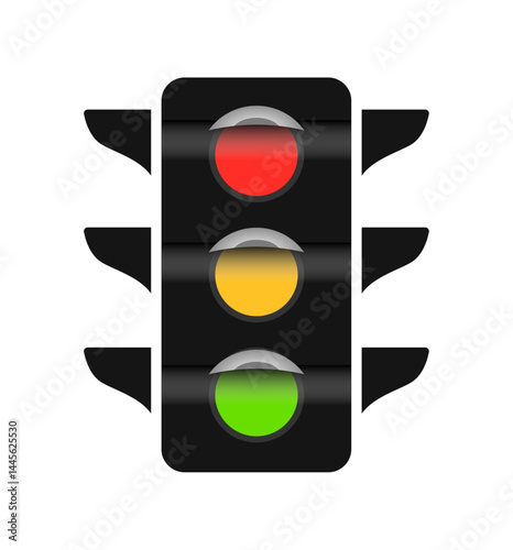 Vector illustration of traffic lights with red, yellow, and green signals. Ideal for road safety, transport design, UI indicators, and driving-related concepts in flat or realistic style.