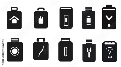 Battery icon silhouette on a white background, representing energy, power, and technology concepts with a minimalistic and clean design photo