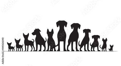  Silhouette of Dogs, Black Dog Icons in Different Sizes for Pet Design