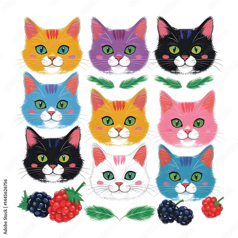 Set of Colorful Cat Faces — Illustrative Collection Set of Colorful Cat Faces — Illustrative Collection