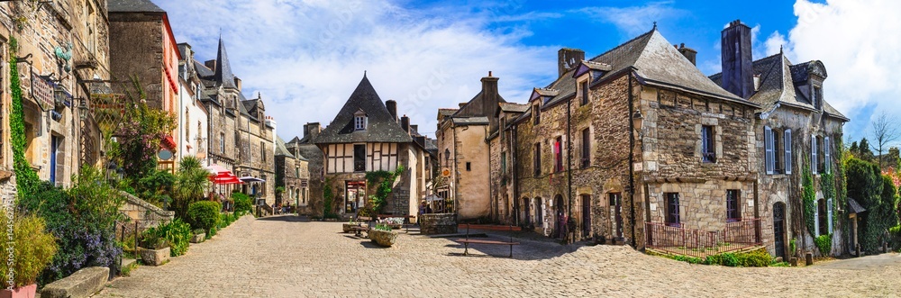 France, Brittany. Rochefort-en-Terre - magnificient village in bloom , one of the most beautiful traditional villages in France. Popular tourist attraction