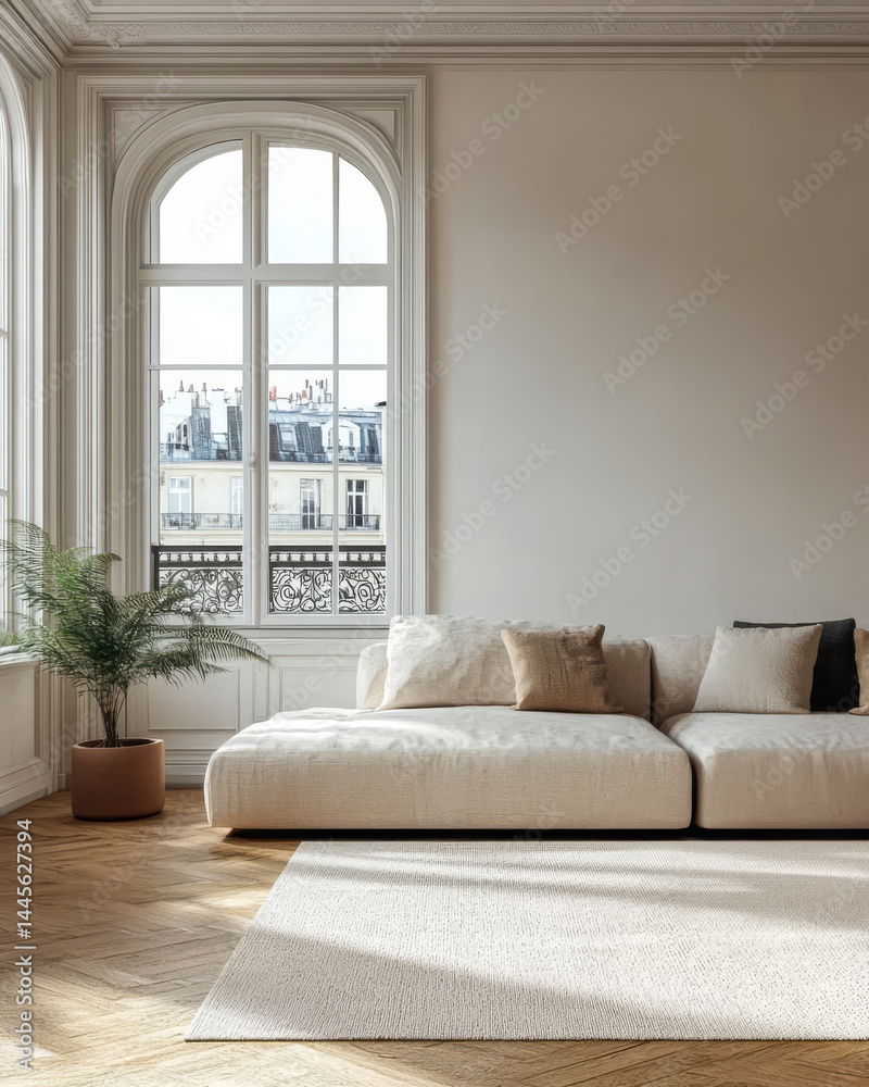 custom made wallpaper toronto digitalStylish living room interior with large windows and minimalist decor in a Parisian apartment
