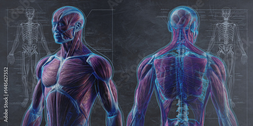 Detailed anatomical overview of human muscular system with focus on structure and function in educational setting