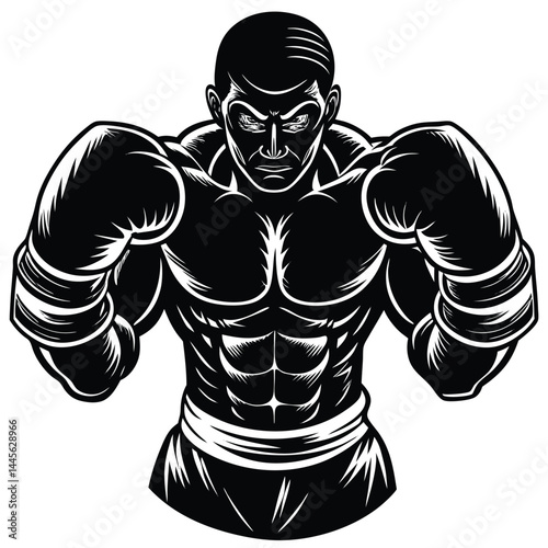 Powerful Boxer Illustration Muscular Fighter Ready to Fight