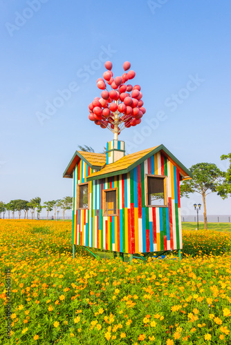Huang Qiuying Flower Sea and Colourful Cottages on Yeli Island, Zhuhai, Guangdong, China