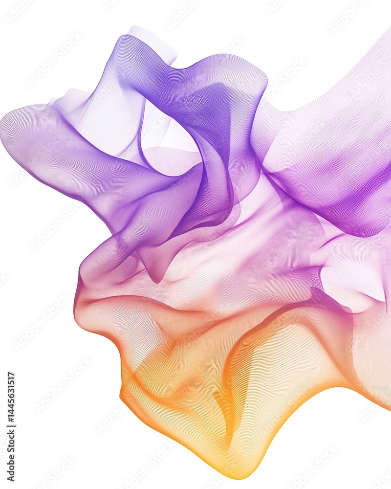 Obraz premium Abstract 3D gradient wave effect, vibrant transition from purple to orange with holographic effect, futuristic technology theme for digital design, product packaging or modern branding.