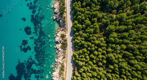 Wallpaper Mural Coastal Highway Aerial View Turquoise Water Meets Green Forest Scenic Drive Summer Vacation Travel Destination Road Trip Torontodigital.ca