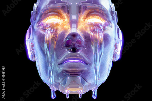 Neon Robot Face with Mercury Tears - 3D Art