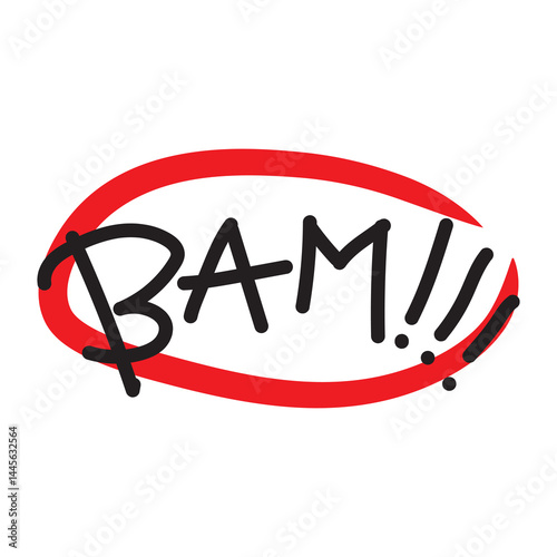 BAM!! Comic Text Icon – Hand-drawn Doodle Style with Red Marker Circle