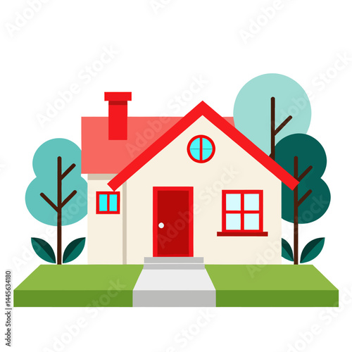 Cartoon_House_Illustration_Small_Home_with_Red_Roof_and_Chimney_Surrounded_by_Trees_Simple_Modern_House_Design_Real_Estate_Concept_Cute_Home_Image