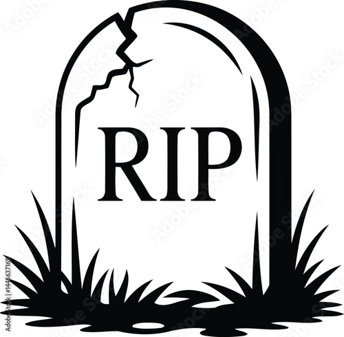 Cracked RIP Tombstone Halloween Silhouette Vector Design.
