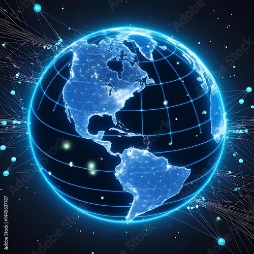 Futuristic Digital Globe with Glowing Data Connections – Technology & Global Network Visualisation