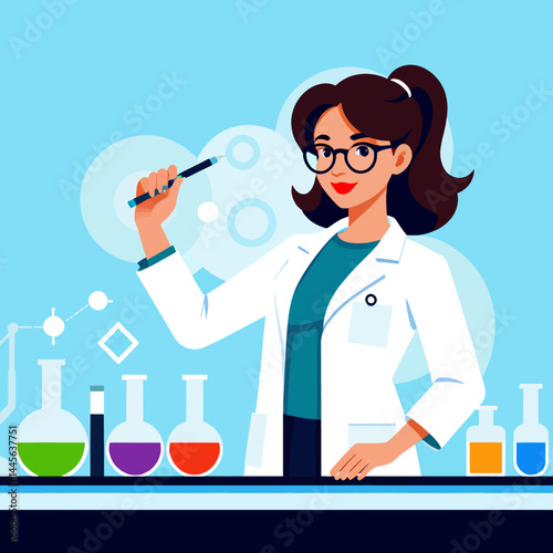 Scientist_Woman_in_Lab_Coat_with_Colorful_Chemicals_Research_and_Experimentation_in_Science_Laboratory_Female_Researcher_Conducting_Scientific_Studies_Innovation