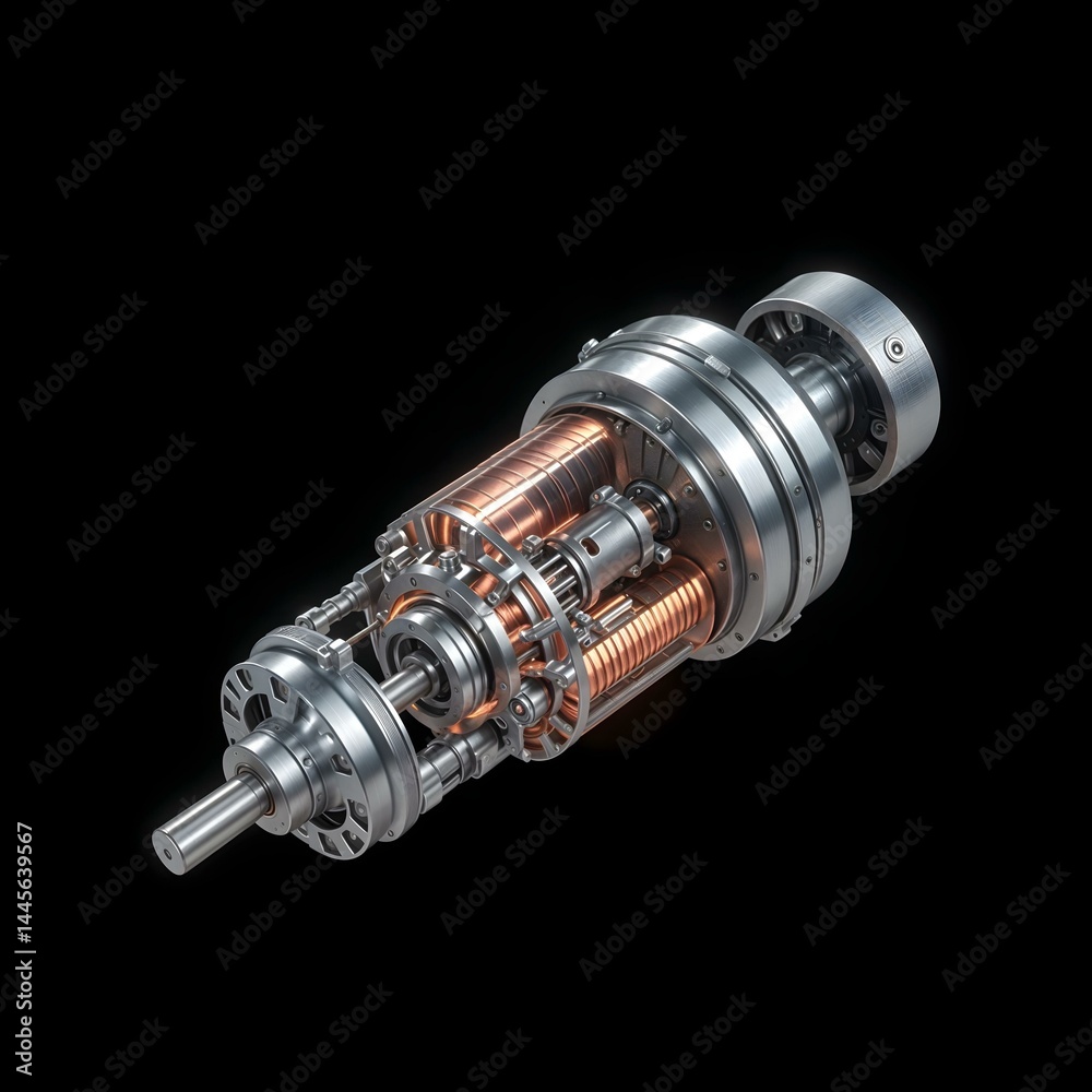 Digital rendering of an electric motor rotor against a black background Digital rendering of an electric motor rotor against a black background
