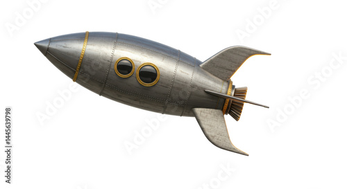 Fototapeta Naklejka Na Ścianę i Meble -  Isolated Vintage Silver Rocket Ship with Gold Accents