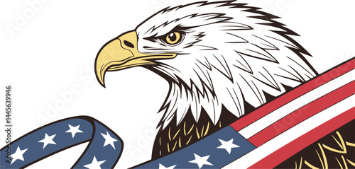 Realistic Bald Eagle Holding an American Flag in a Patriotic Illustration