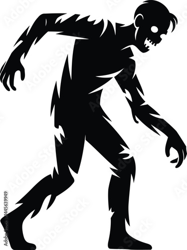Zombie Silhouette with Exposed Bones Halloween Vector Design.