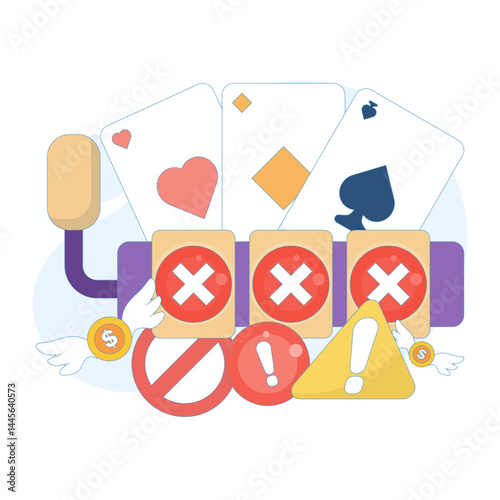 concept be careful with online gambling. order to stop gambling. prohibition and warning and notification of risks and dangers. flat style design illustration on background.