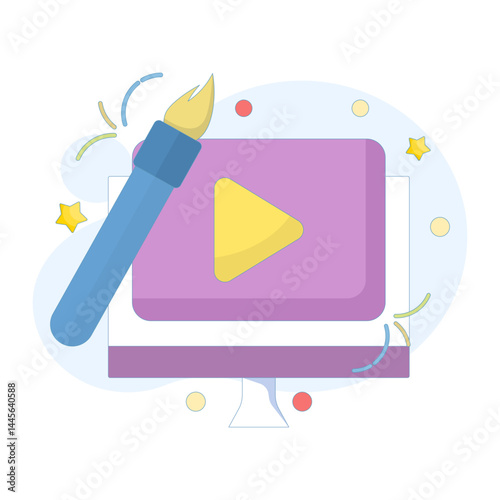 video manipulation and editing concept. application or service of filters, effects, adjustments, videos. illustration of video symbol with brush. illustration of minimalist flat style design.