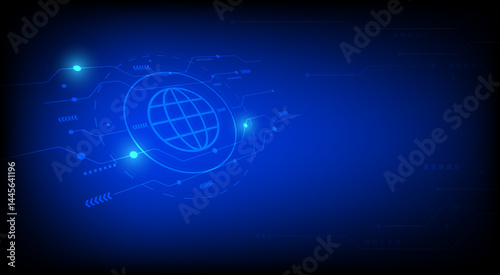 Futuristic chart symbolizing globalization and worldwide connectivity on a blue background. Ideal for business, economics, international trade, technology, and digital data visualization concepts.