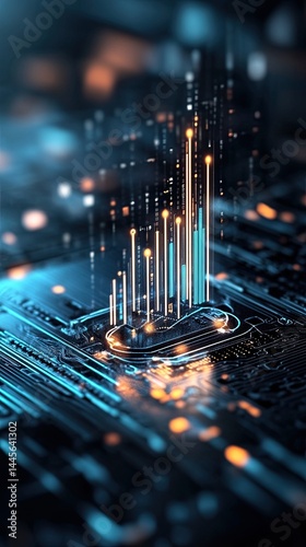 Ethical financial resource conservation governance strategy Abstract digital technology with glowing data visualizations and circuit board elements.