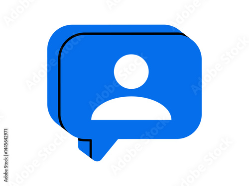 Hand drawn cute cartoon illustration of speech bubble with user sign. Flat vector customer engagement doodle. Follower attraction. Social media communication icon or sticker. Loyalty program. Isolated