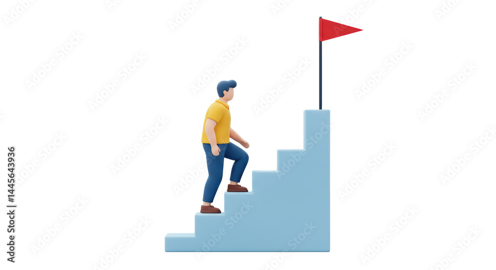 Isolated Man Climbing Stairs to Goal Isolated Man Climbing Stairs to Goal