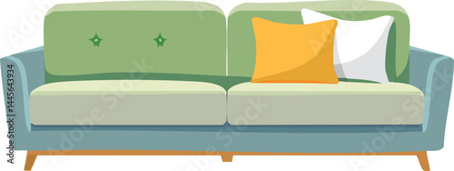 Cozy Sofa with Soft Pillow, Isolated Vector Illustration, Comfortable Living Room Furniture, Relaxing Home Interior, Minimalist Design